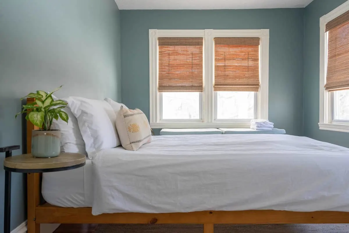 boho bed in farmhouse