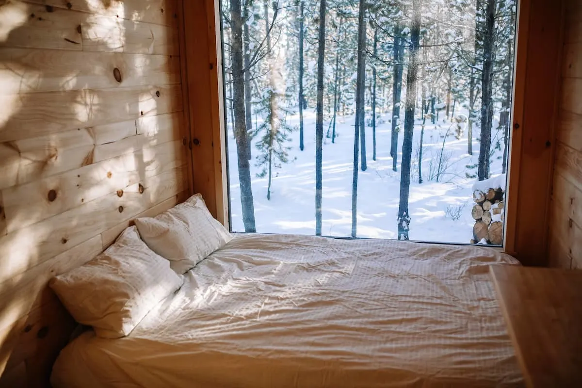 tiny house with bed and large window