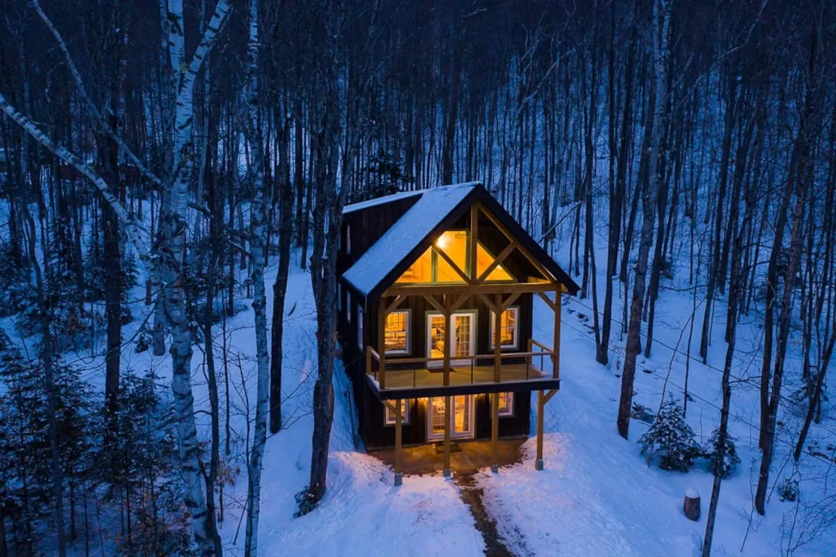 large cabin in New Hampshire woods