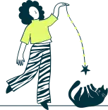Illustration of a person playing with a cat with toy